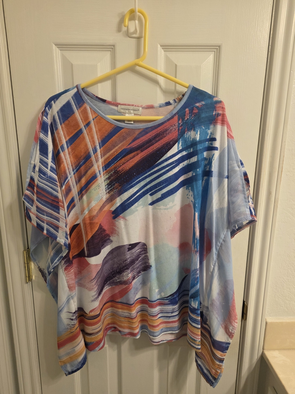 Christopher & Banks Multi-Color Abstract Brushstroke Short Sleeve Top